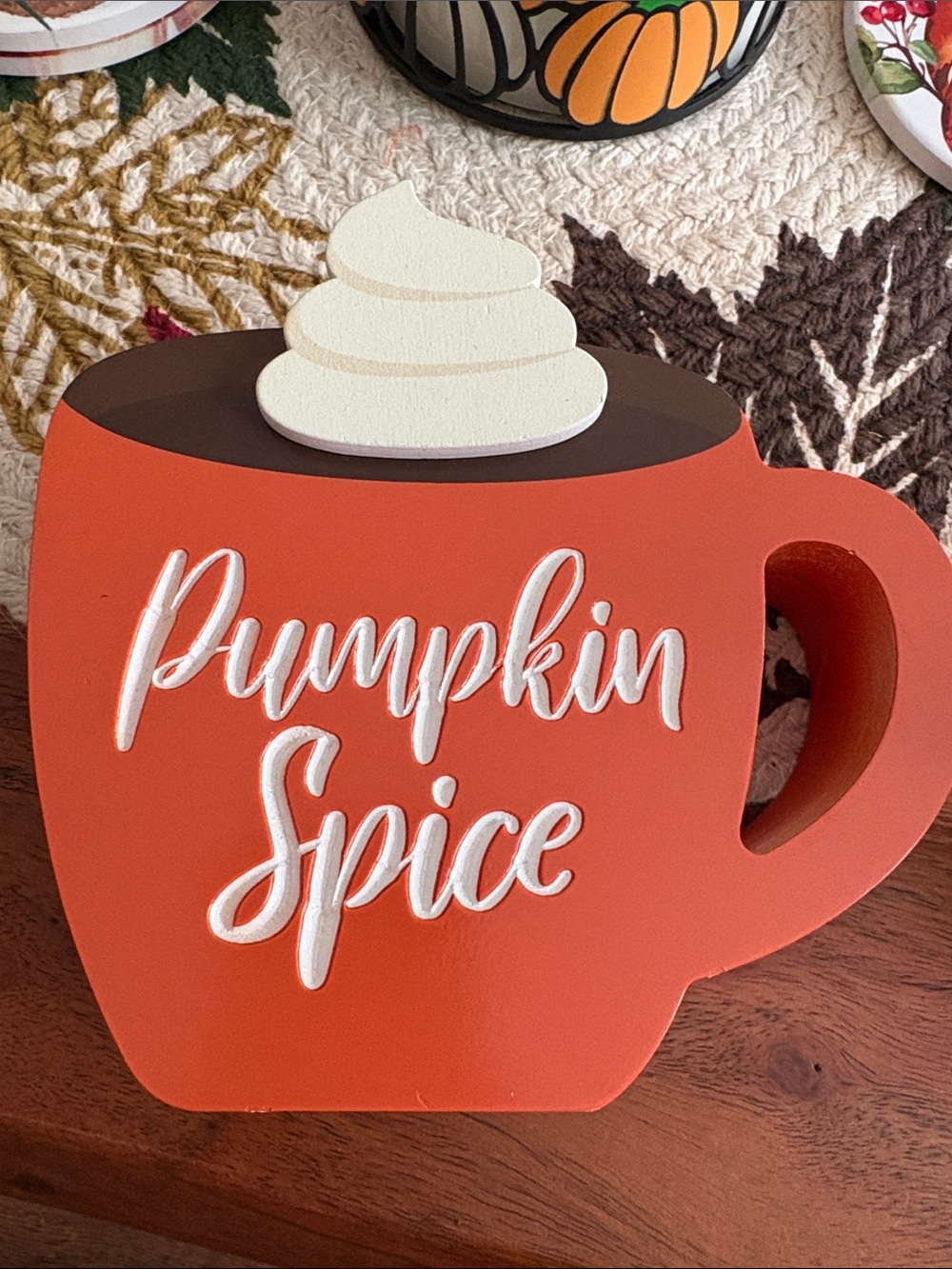 Marshalls Pumpkin Spice Mug Wall Decor - Orange, White, Brown, Cream